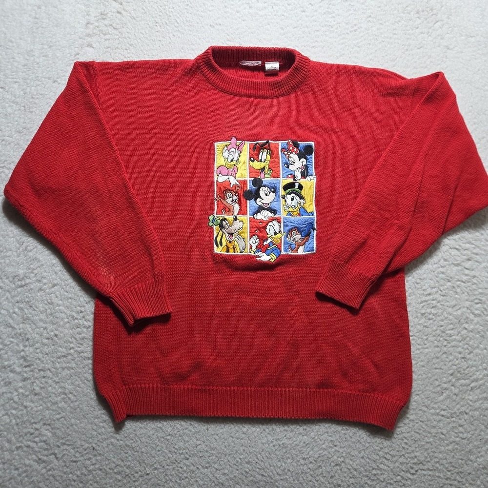 Walt Disney World Vintage Sweater Mickey Minnie Mouse Embroidered‎ Red Size XL
